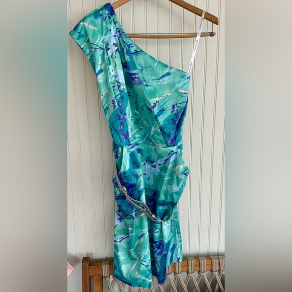 Bisou Bisou Dresses & Skirts - Bisou Bisou Teal One Shoulder Dress Size 10
